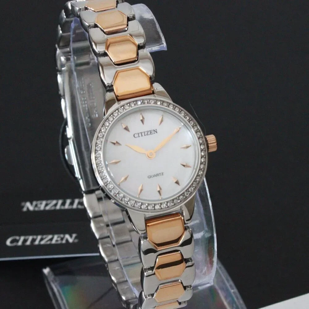 Citizen Women's Quartz Watch Crystal Bezel Mother Of Pearl Dial 24mm